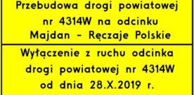 Zmiana organizacji ruchu na drodze powiatowej nr 4312W – na odcinku Majdan- Ręczaje Polskie