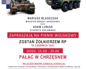 Zaproszenie na Piknik Wojskowy w Pałacu w Chrzęsnem 19.06.2021